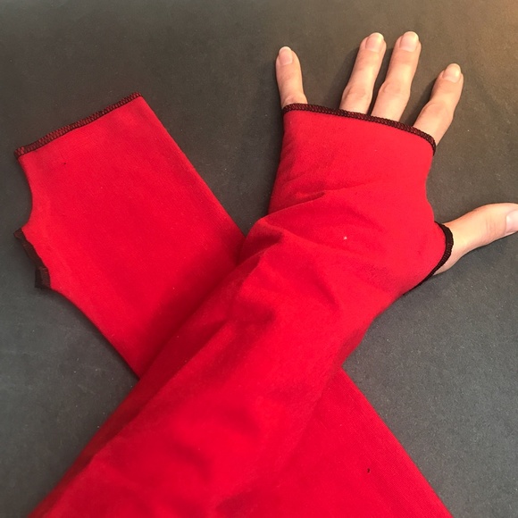 Long Arm Warmers Red Cotton Gloves Driving Sleeves Elbow Length Covers Armwarmer - Picture 2 of 6